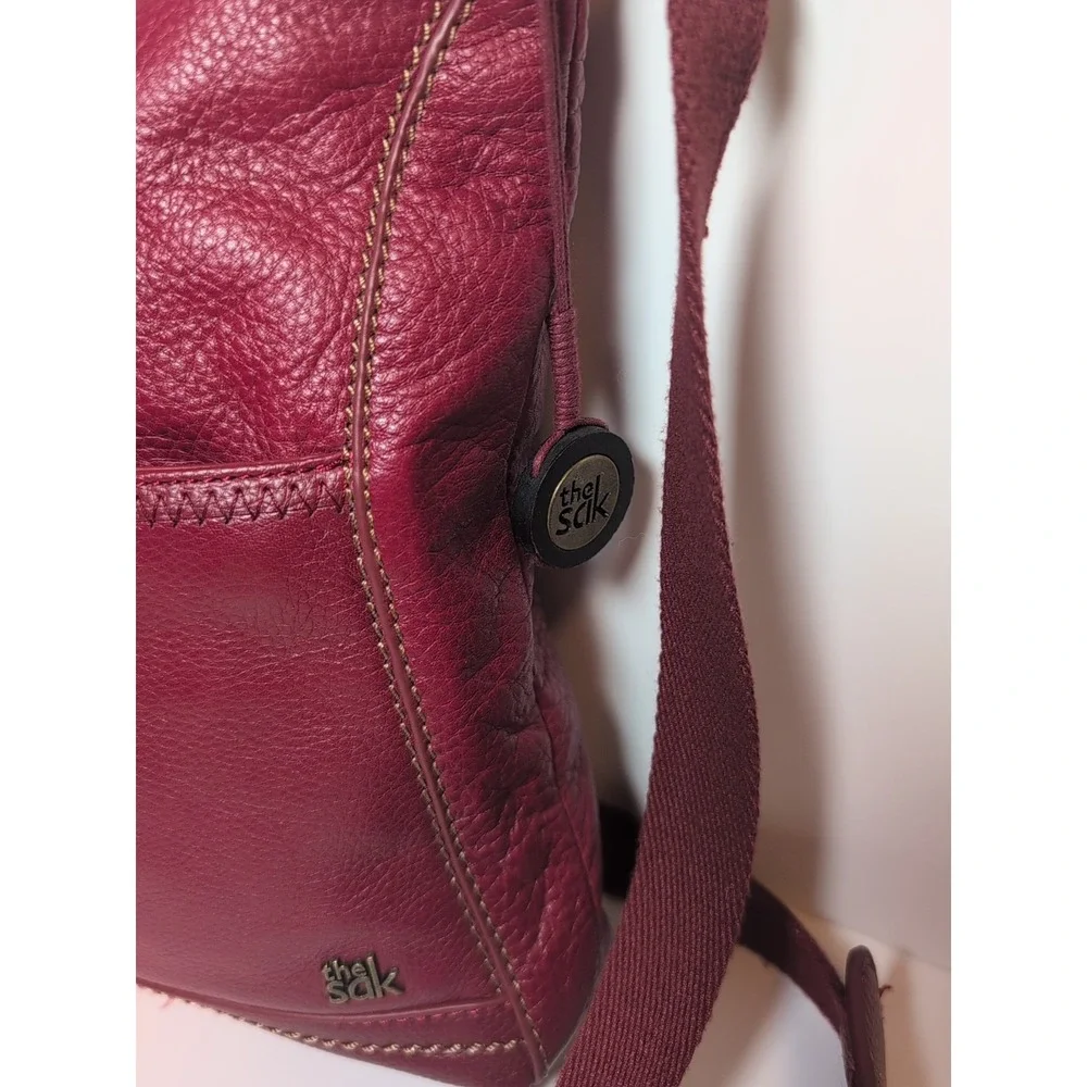 The Sak Genuine Red‎ Leather Crossbody Handbag Tan Stitching Vibrant Lining